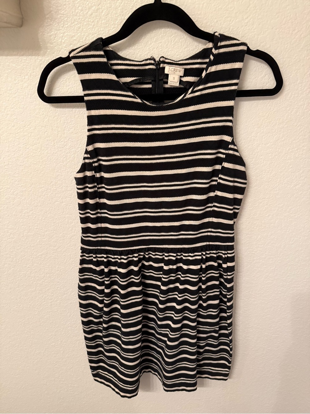 J. Crew Black and White Striped Sleeveless Fit-and-Flare Dress